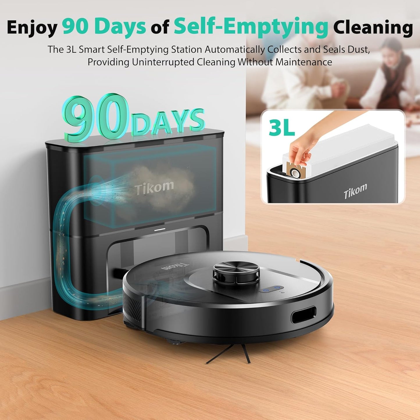 Robot Vacuum and Mop, Robotic Vacuum Cleaner with Self-Emptying Base | 6000Pa, 90 Days Capacity, Lidar Navigation, Home Mapping, Ideal for Pet Hair, Hard Floors, Carpet (L8000 Plus)