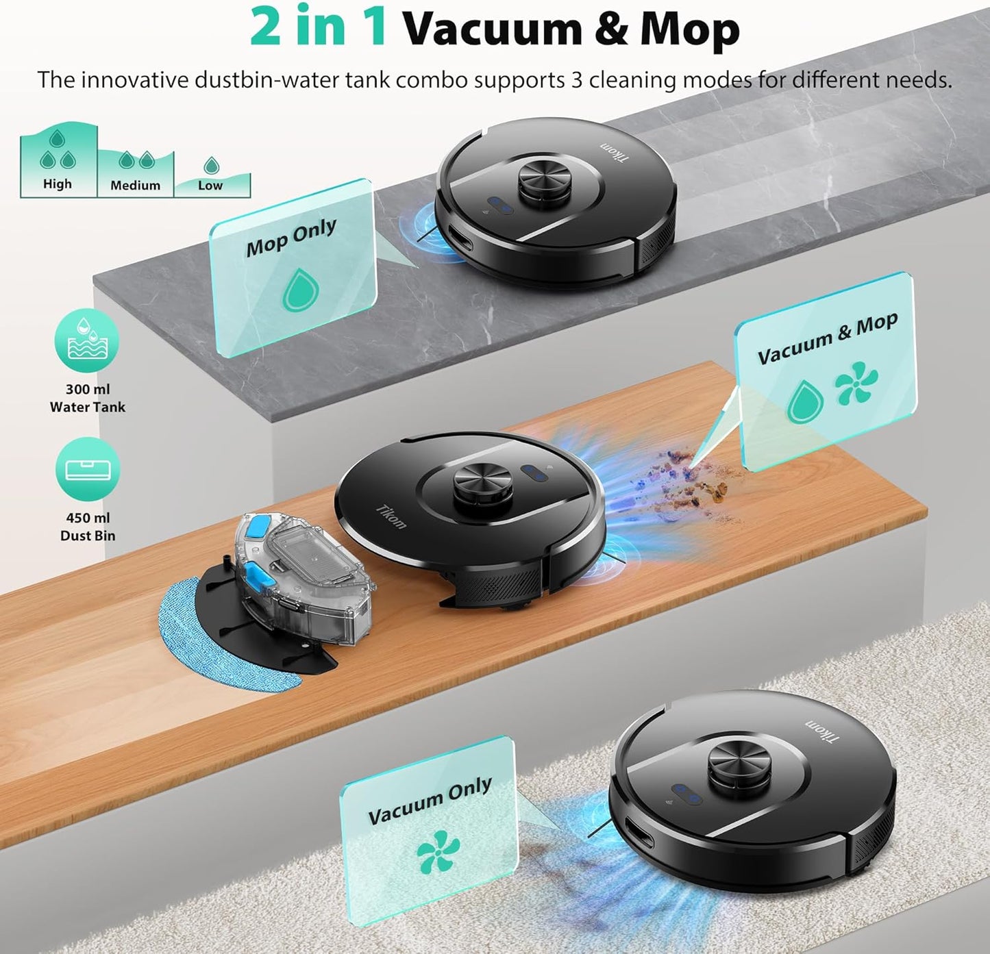 Robot Vacuum and Mop, Robotic Vacuum Cleaner with Self-Emptying Base | 6000Pa, 90 Days Capacity, Lidar Navigation, Home Mapping, Ideal for Pet Hair, Hard Floors, Carpet (L8000 Plus)