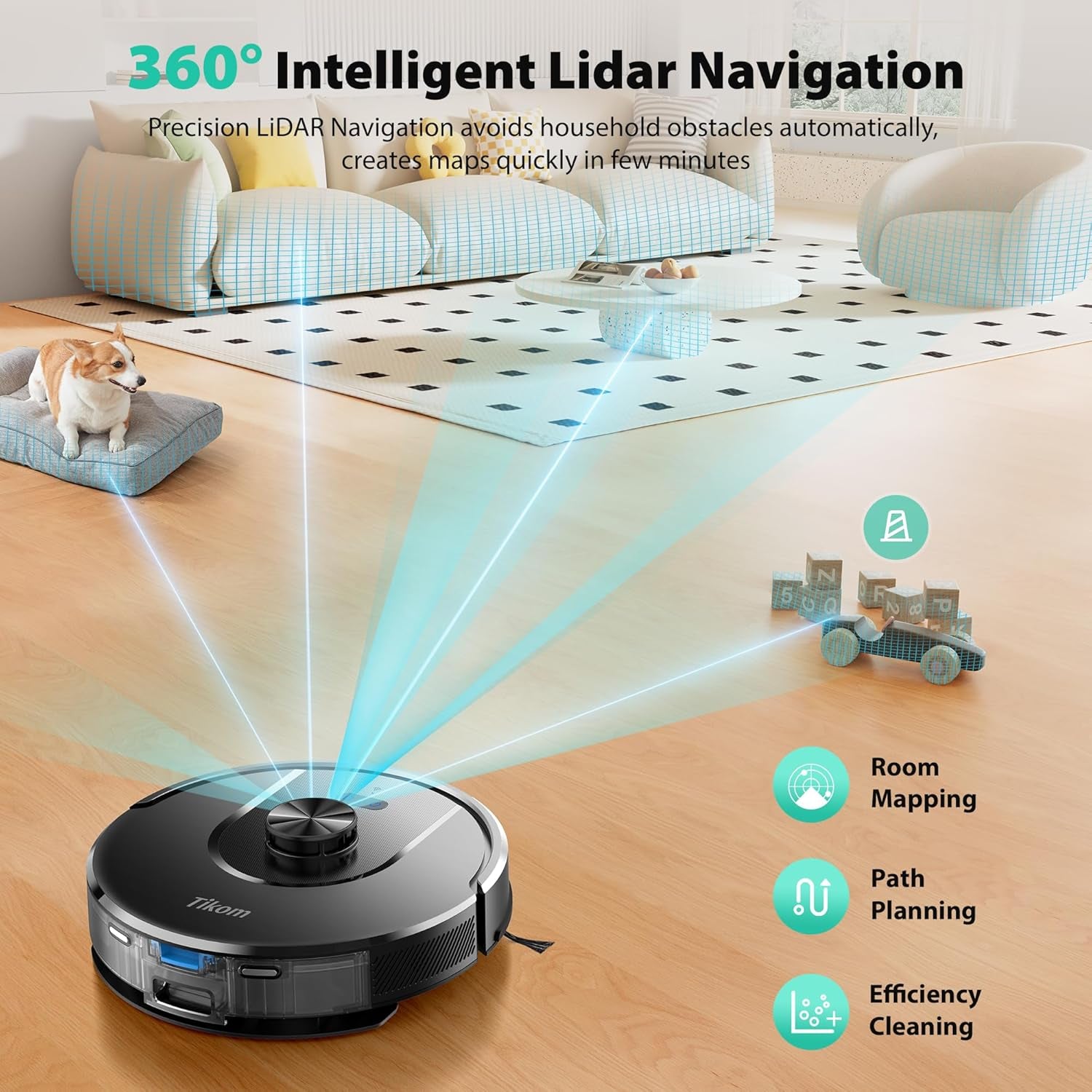 Robot Vacuum and Mop, Robotic Vacuum Cleaner with Self-Emptying Base | 6000Pa, 90 Days Capacity, Lidar Navigation, Home Mapping, Ideal for Pet Hair, Hard Floors, Carpet (L8000 Plus)