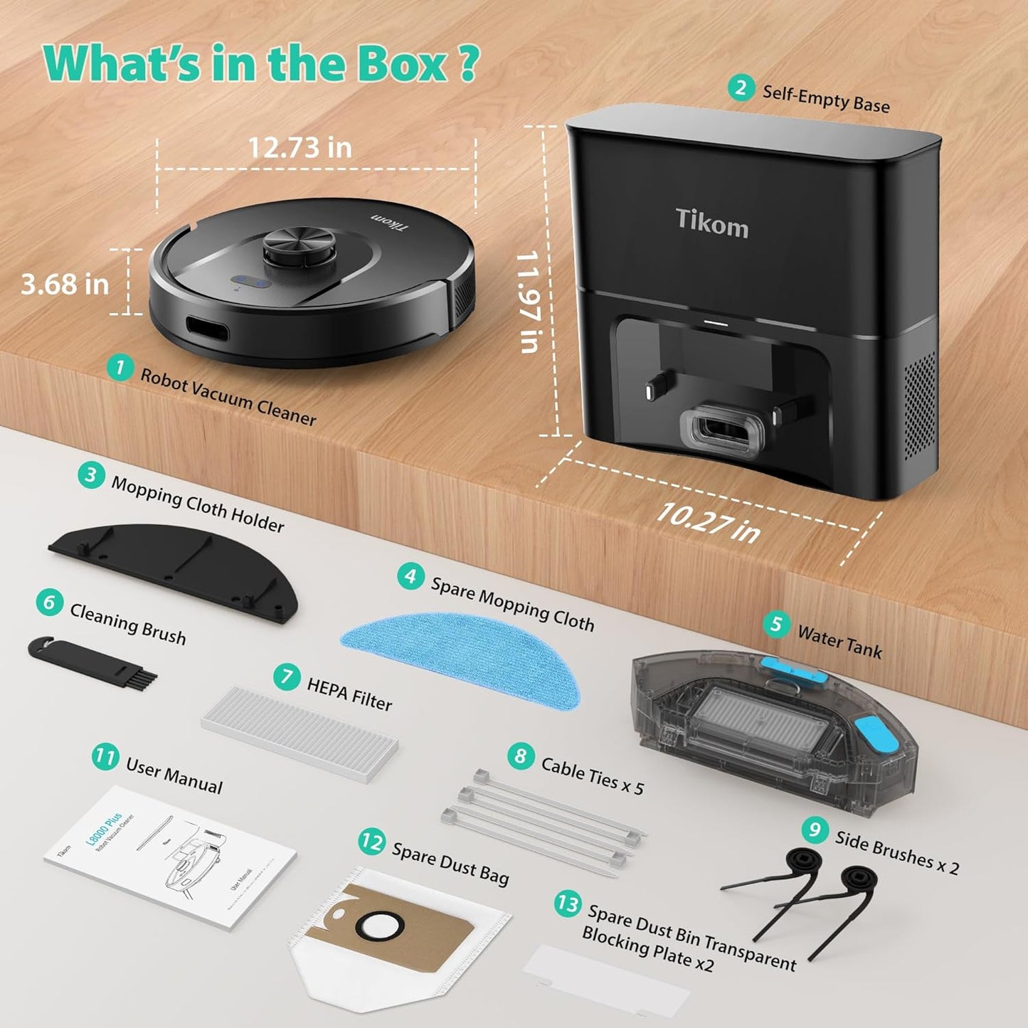 Robot Vacuum and Mop, Robotic Vacuum Cleaner with Self-Emptying Base | 6000Pa, 90 Days Capacity, Lidar Navigation, Home Mapping, Ideal for Pet Hair, Hard Floors, Carpet (L8000 Plus)